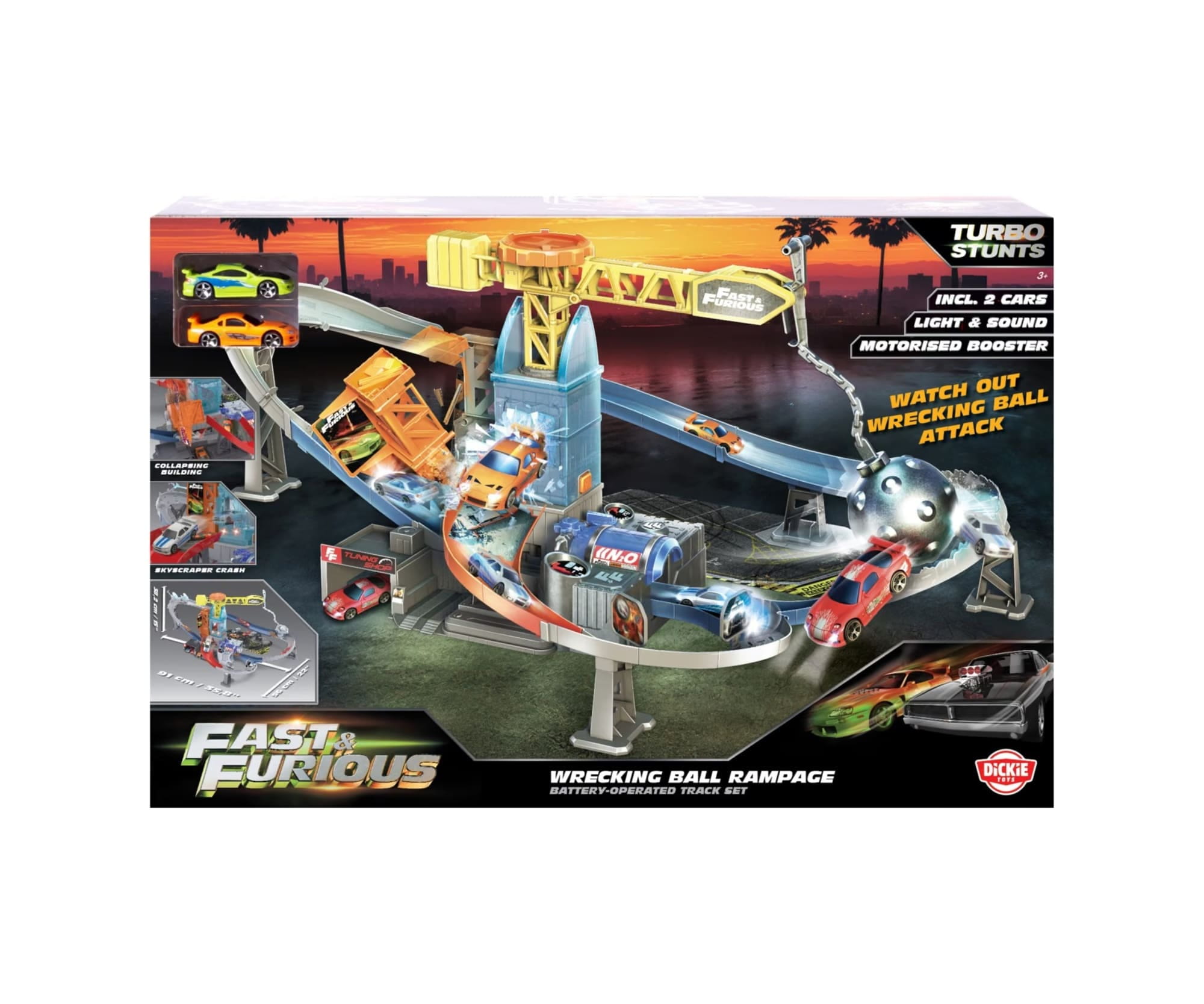 Dickie Fast _ Furious Wrecking Ball Rampage Rennstrecke mit 2 Autos