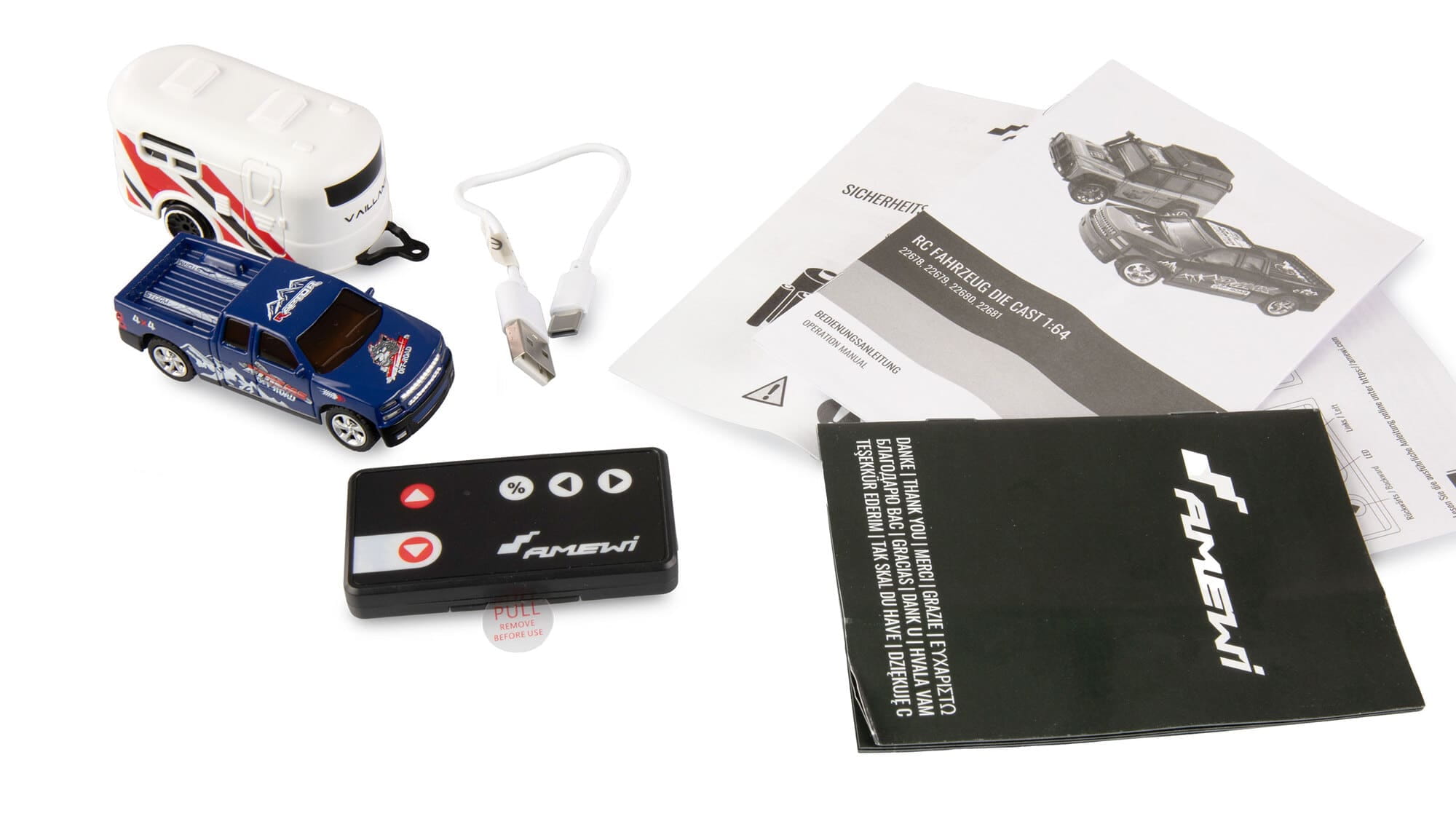 Amewi RC Pickup Die Cast mit Wohnwagenanhaenger 1_64 RTR blau RC Spielzeug - Art_-Nr. 22680