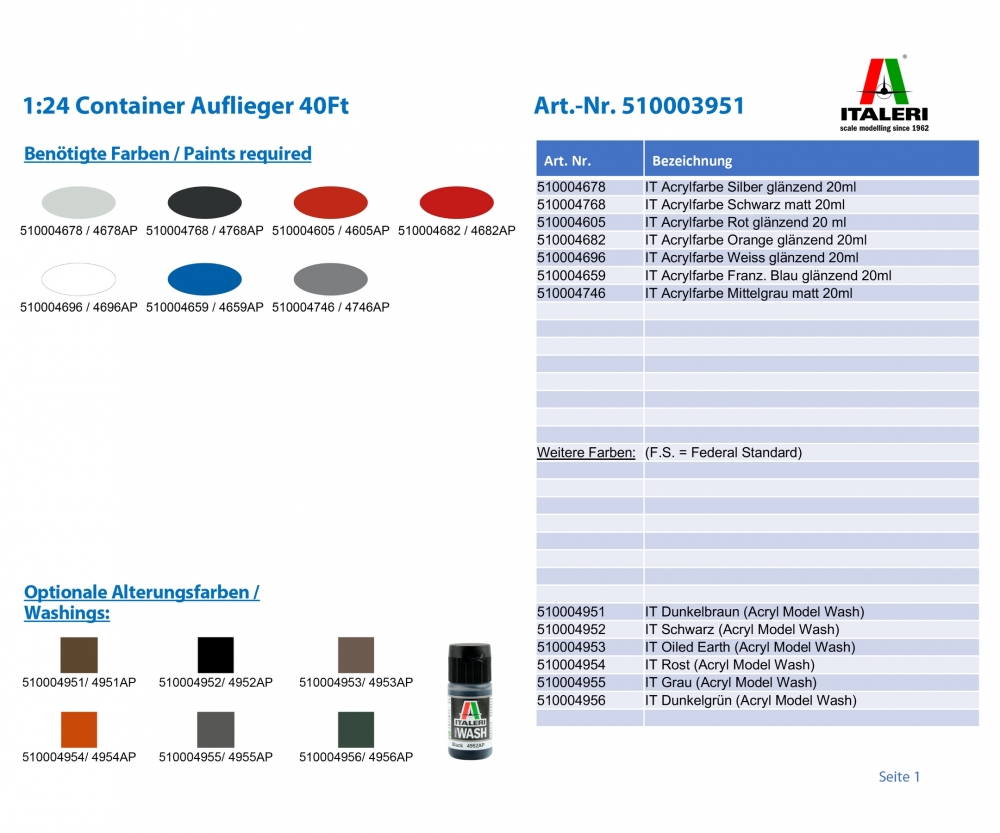 Italeri 1:24 Container Auflieger 40Ft