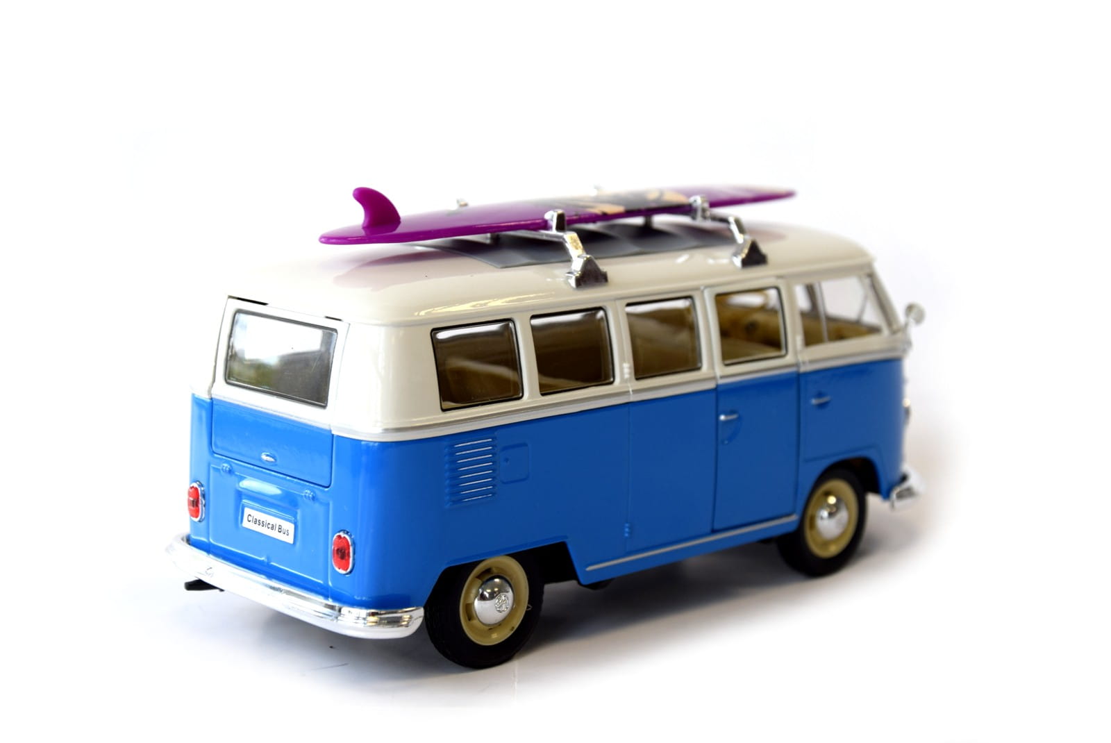 Welly Modellauto 1:24 1963 VW Volkswagen T1 Bus Blau-Weiss mit Surfbrett