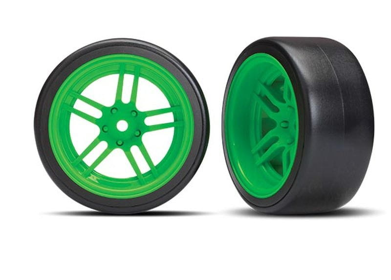 Traxxas Reifen auf Felgen verklebt Split-Spoke Felge gruen hinten - RC-Zubehoer