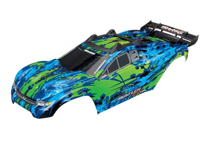 Traxxas Karosserie Rustler 4X4 VXL grün +Decals mit Karosseriehalterung