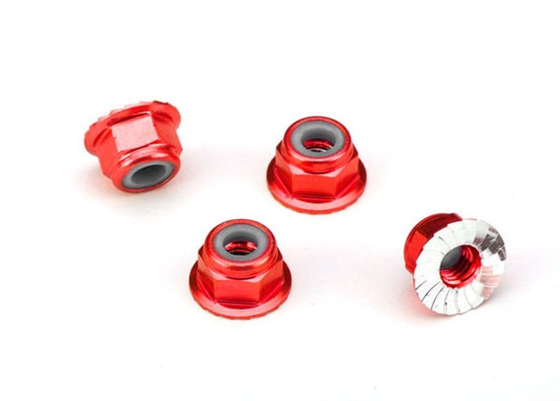 Traxxas Mutter Alu mit Flansch, serrated (4mm) rot-eloxiert (4)