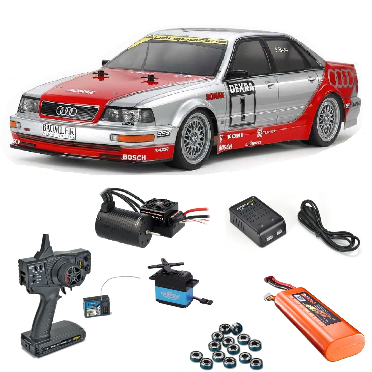 Tamiya RC Audi V8 1992 Tourenwagen (TT-02) Brushless Edition 1:10 Komplett Set