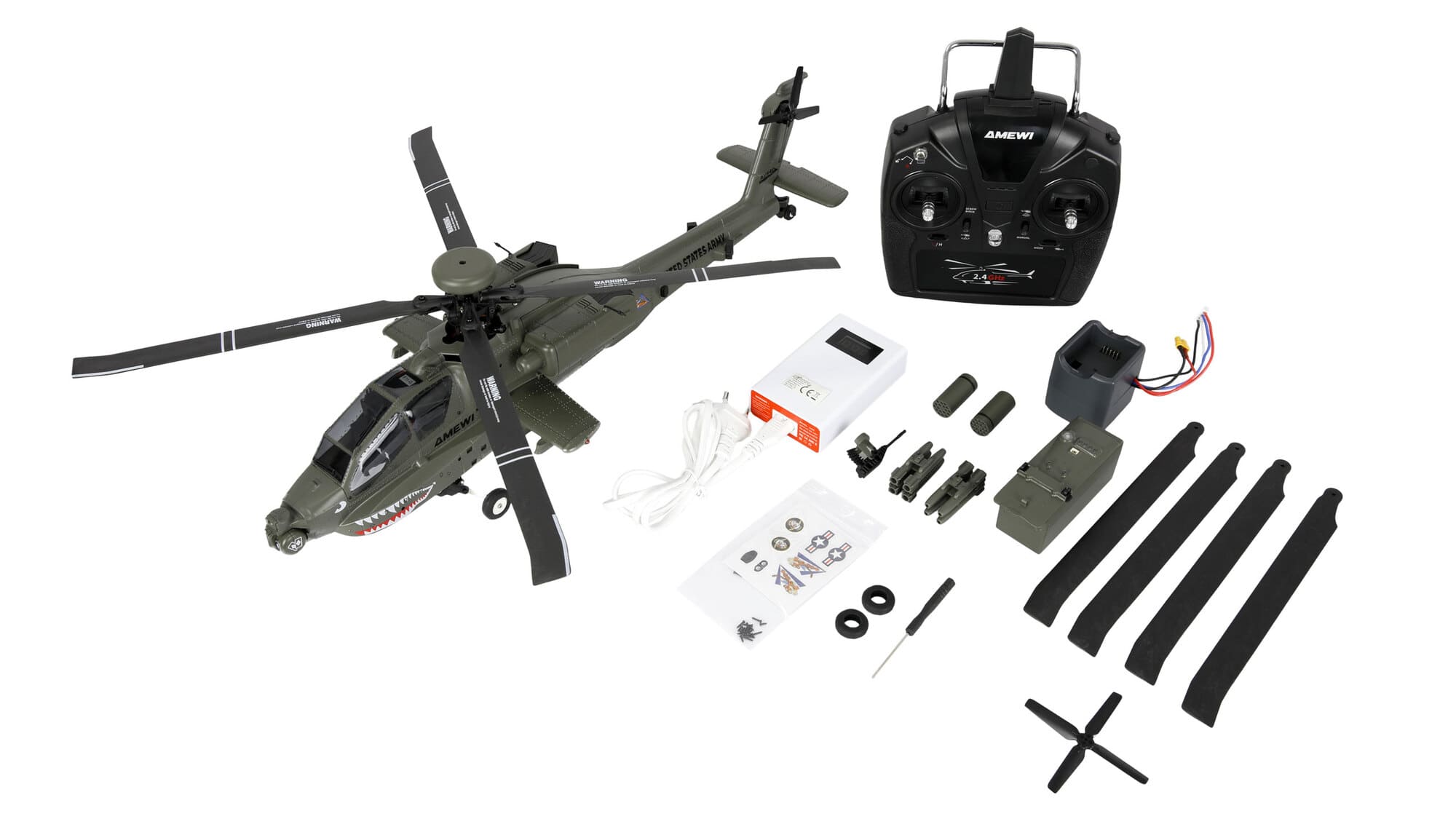 Amewi Apache AH-64D 6G_3D RTF Helikopter mit Transportkoffer