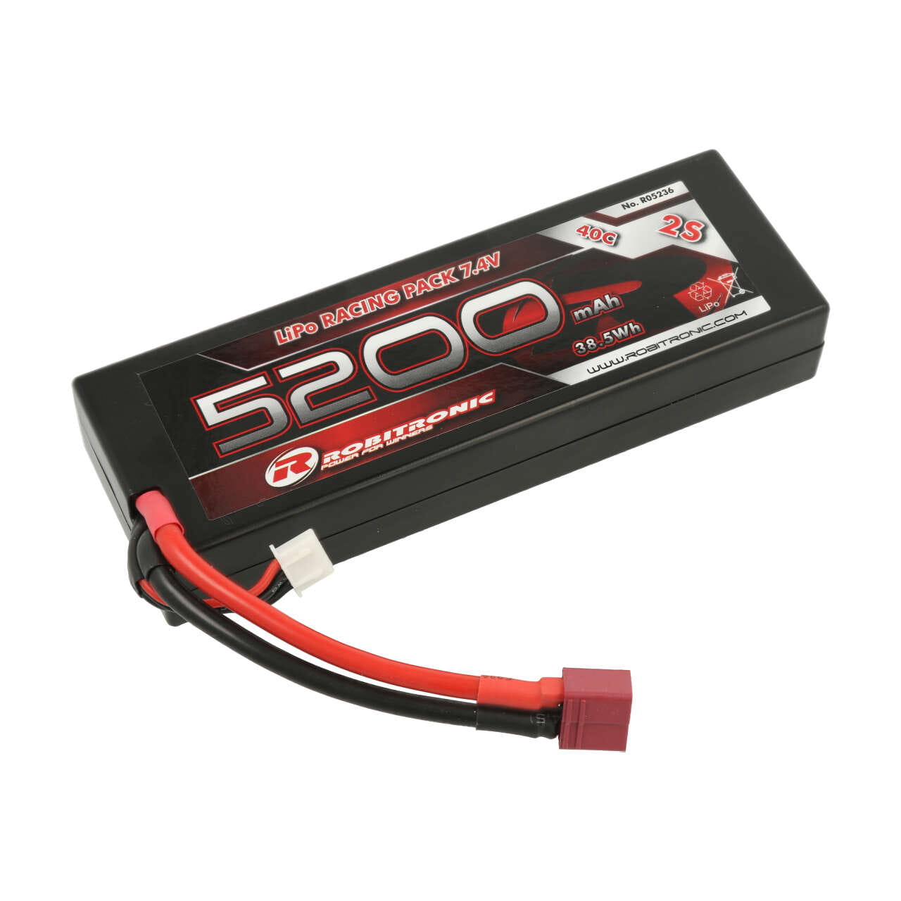 Robitronic LiPo Akku 7,4V 5200mAh 2S 40C T-Stecker Robitronic LiPo Akku 7,4V 5200mAh 2S 40C T-Stecker