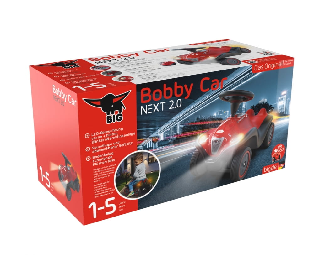 Big Bobby Car Next 2.0 Rot, LED Licht, Sound, Flüsterreifen, Soft Sitz