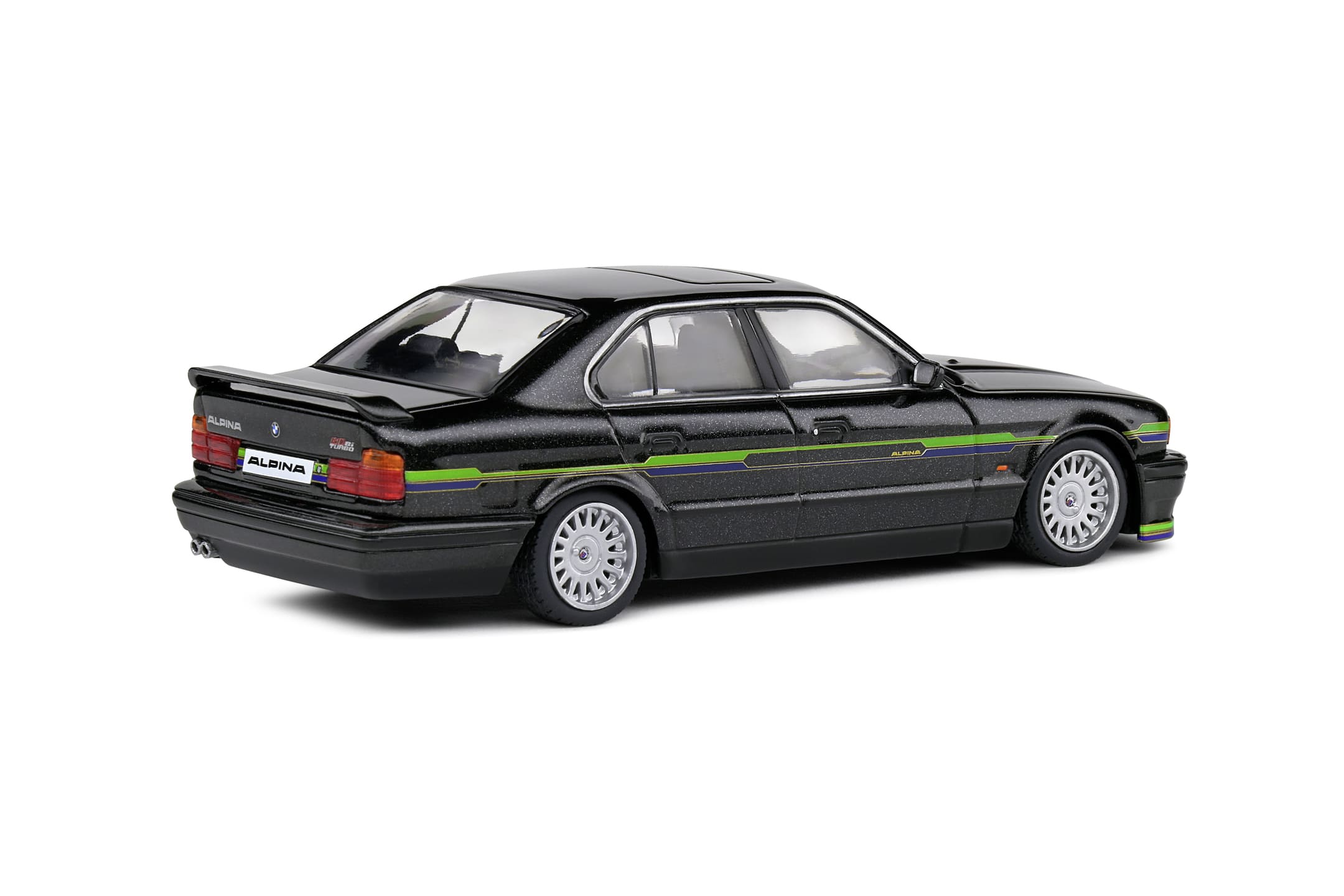 Solido 1_43 Alpina B10 BiTurbo 1994 Modellauto schwarz mit gruenen Streifen - Detailgetreu
