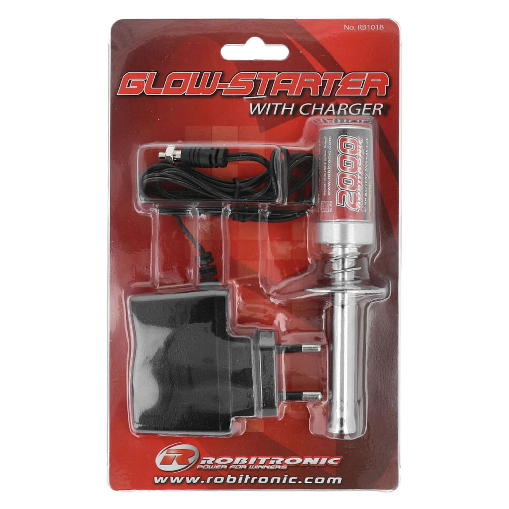 Robitronic Gluehkerzenstecker mit 2000mAh und Ladegeraet fuer RC Modelle
