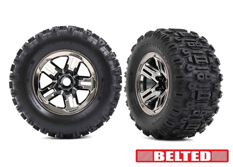 Traxxas Slegdehammer Belted Reifen auf Felge schwarz-chrom 17mm Traxxas Slegdehammer Belted Reifen auf Felge schwarz-chrom