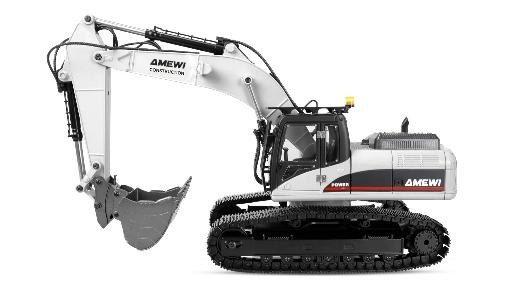 Amewi G705E Metall Bagger 1_14 RTR mit 4 Anbaugeraeten Weiss
