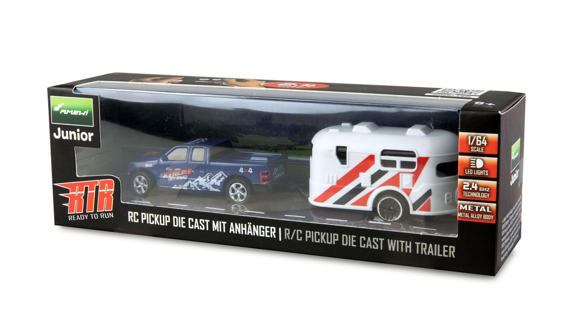Amewi RC Pickup Die Cast mit Wohnwagenanhaenger 1_64 RTR blau RC Spielzeug - Art_-Nr. 22680