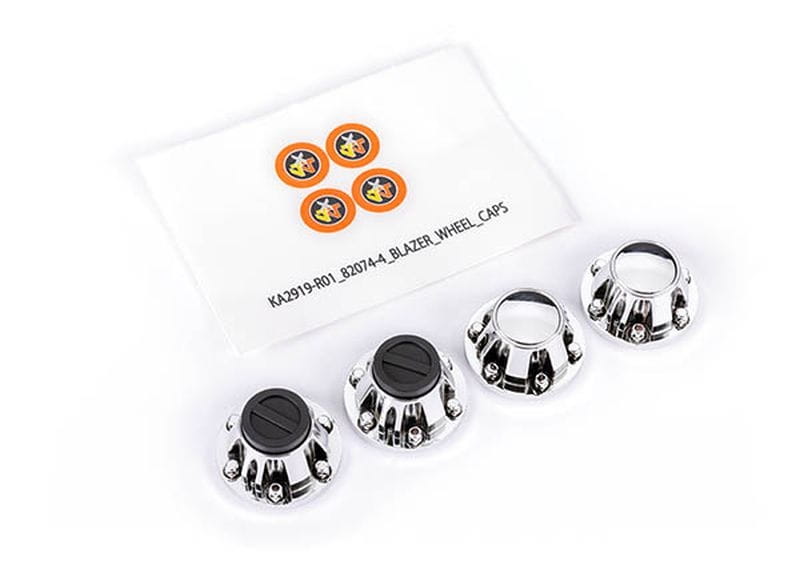 Traxxas Radnabenkappen chrom mit Aufkleber (4) Traxxas Radnabenkappen chrom mit Aufkleber (4)