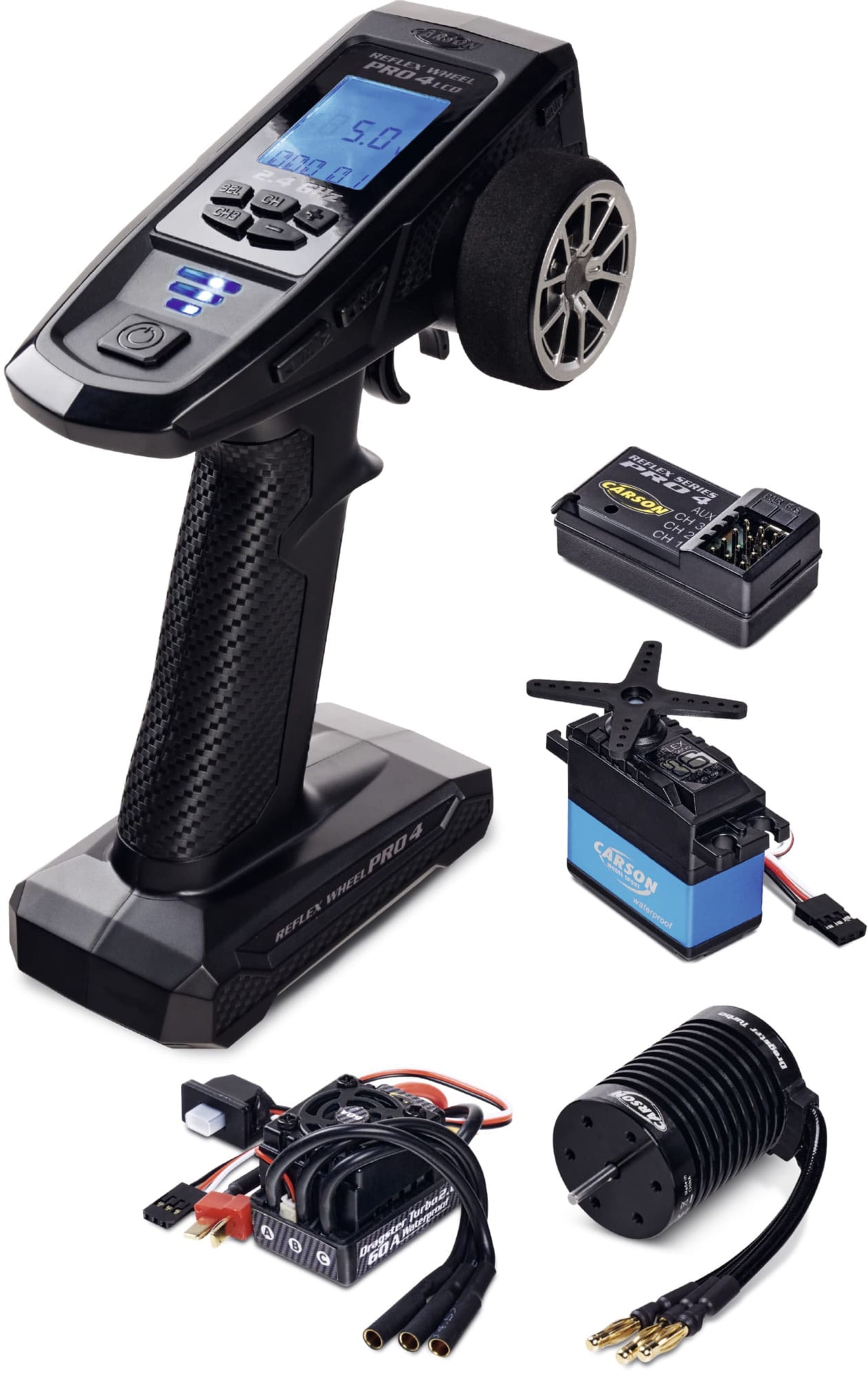 Carson Reflex Pro 4 LCD mit Brushless Set und 6kg Servo Carson Reflex Wheel Pro 4 Set mit Brushless Motor und Servo