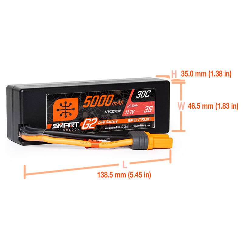 Spektrum Lipo Akku 5000mAh 3S 11,1V Smart G2 30C Hard Case IC5