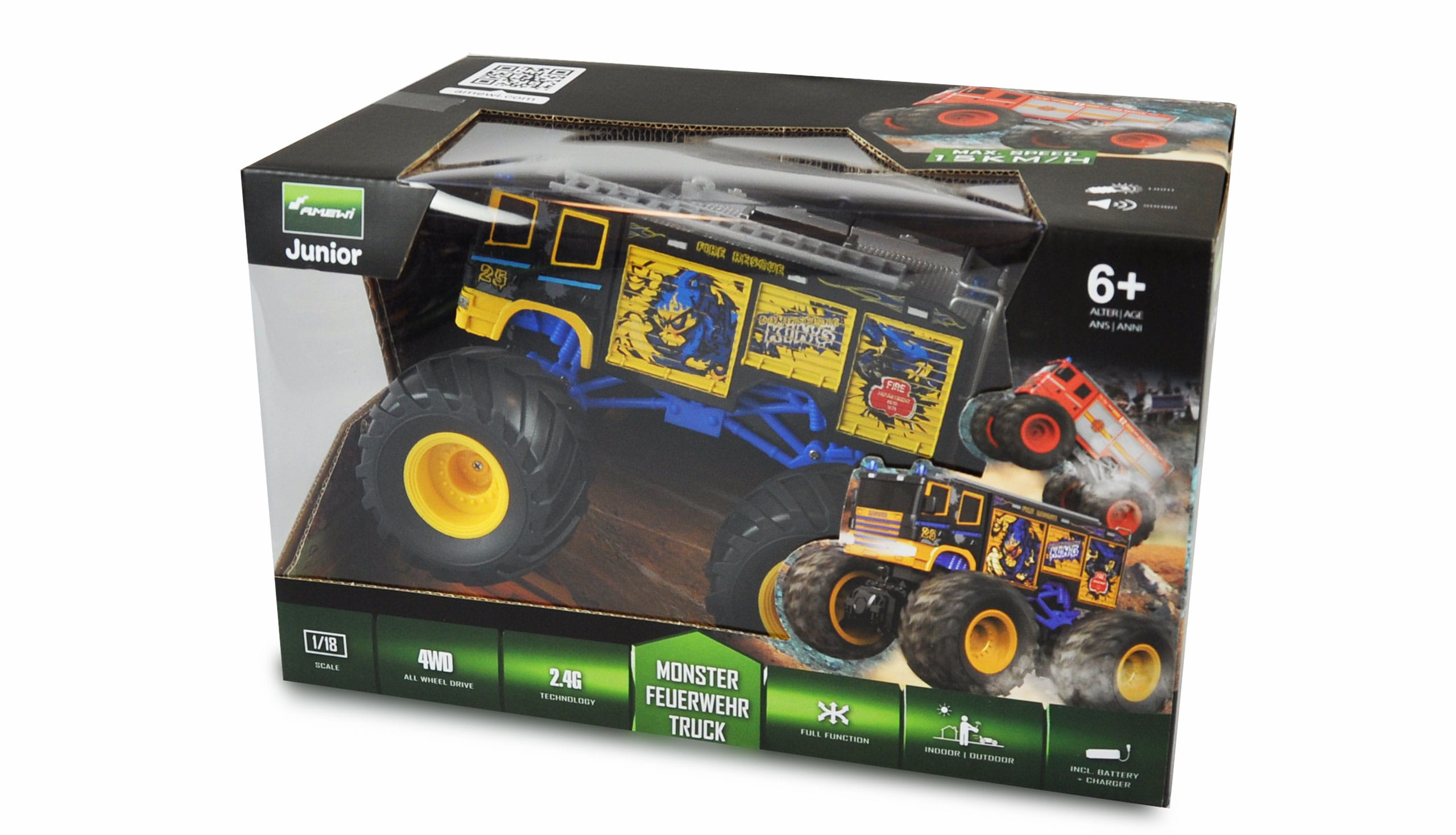 Amewi RC Monster Feuerwehr Truck 1:18, RTR blau