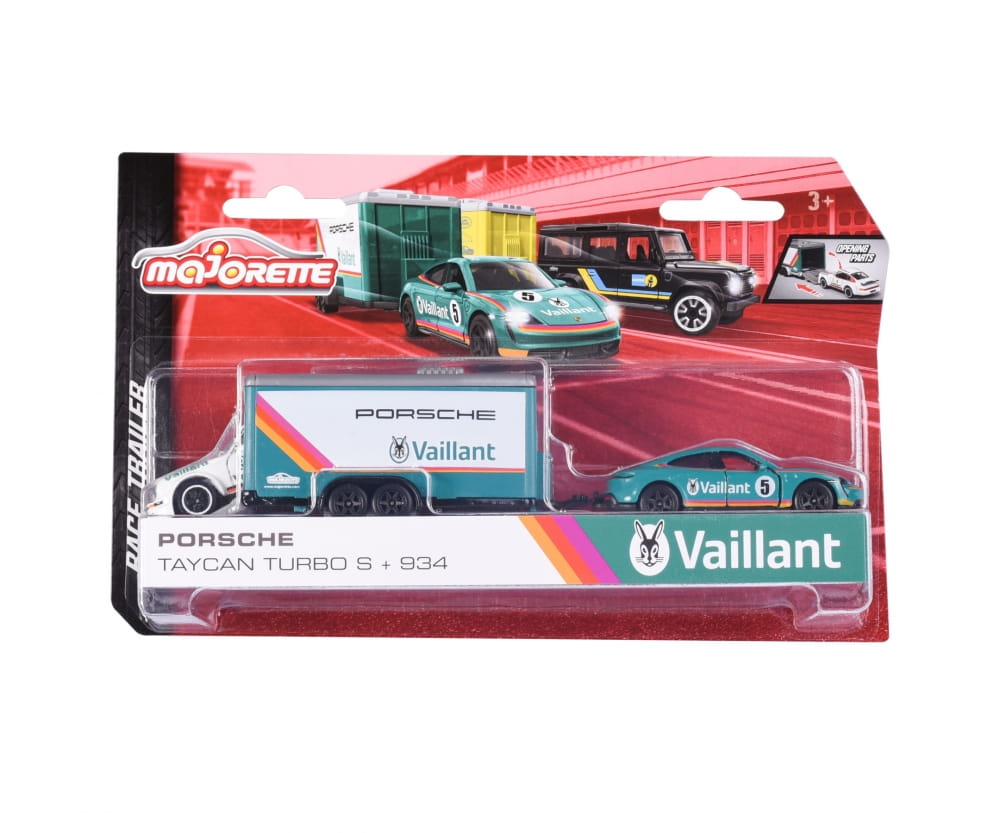Majorette Car Trailer w. Porsche Taycan + 934