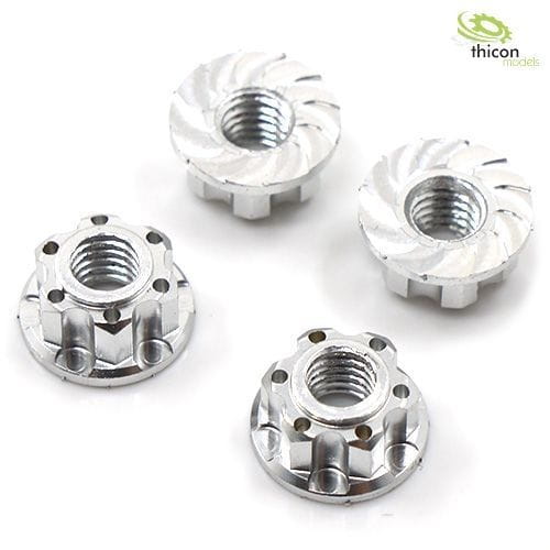 Thicon Scale Radmuttern Alu silber M4 4Stueck fuer thicon u Tamiya LKW etc. - RC-Zubehoer