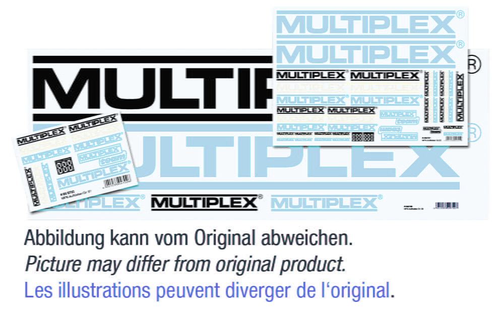 Multiplex Aufkleber Set MPX-Logo schw/w/sil 12,5x8,7cm 10x Aufkleber Bögen