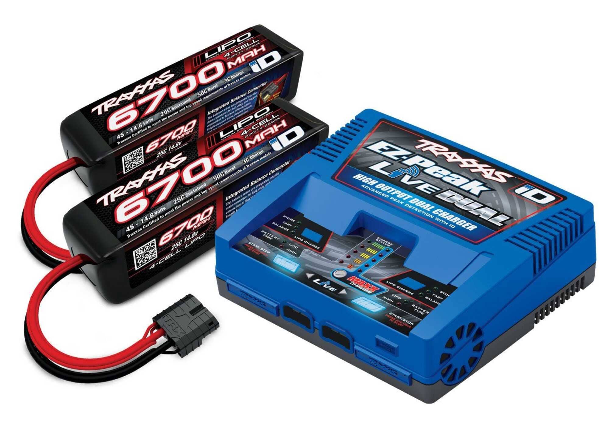 Traxxas Akku- und Ladegeraet-Komplettset mit 2x 6700mAh LiPo-Akkus