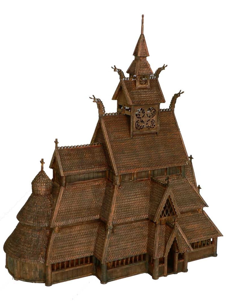 Modell der Gol Stabkirche im Massstab 1_87_ detaillierter Holzbausatz