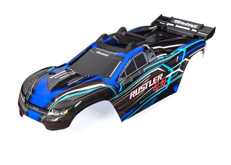 Traxxas Karosserie Rustler 4x4 blau mit Aufkleber mit Karo Halterung - RC-Zubehoer
