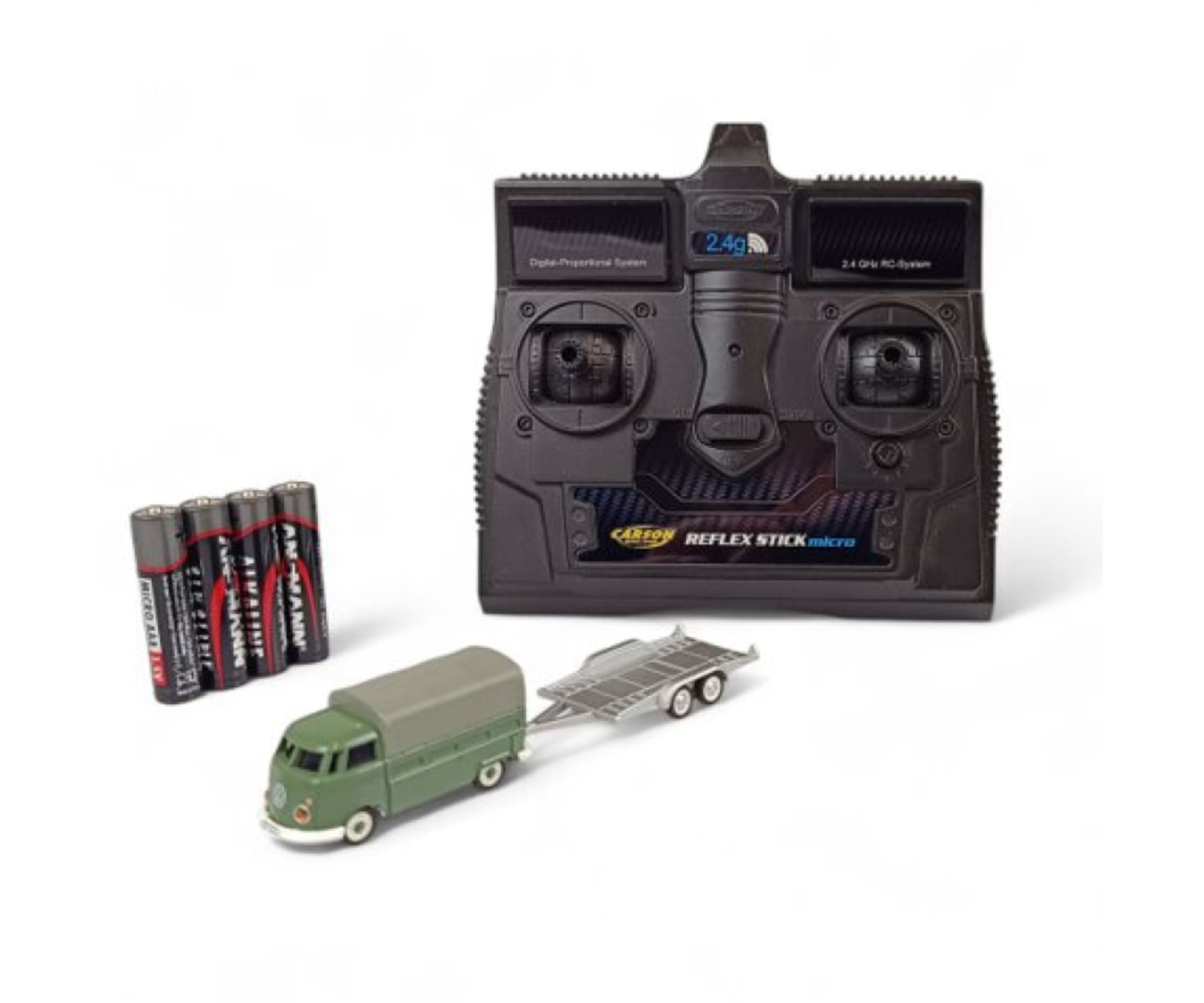 Carson VW T1 Pritsche mit KFZ-Anhaenger 1_87 H0 ferngesteuertes RC-Auto mit LED-Beleuchtung