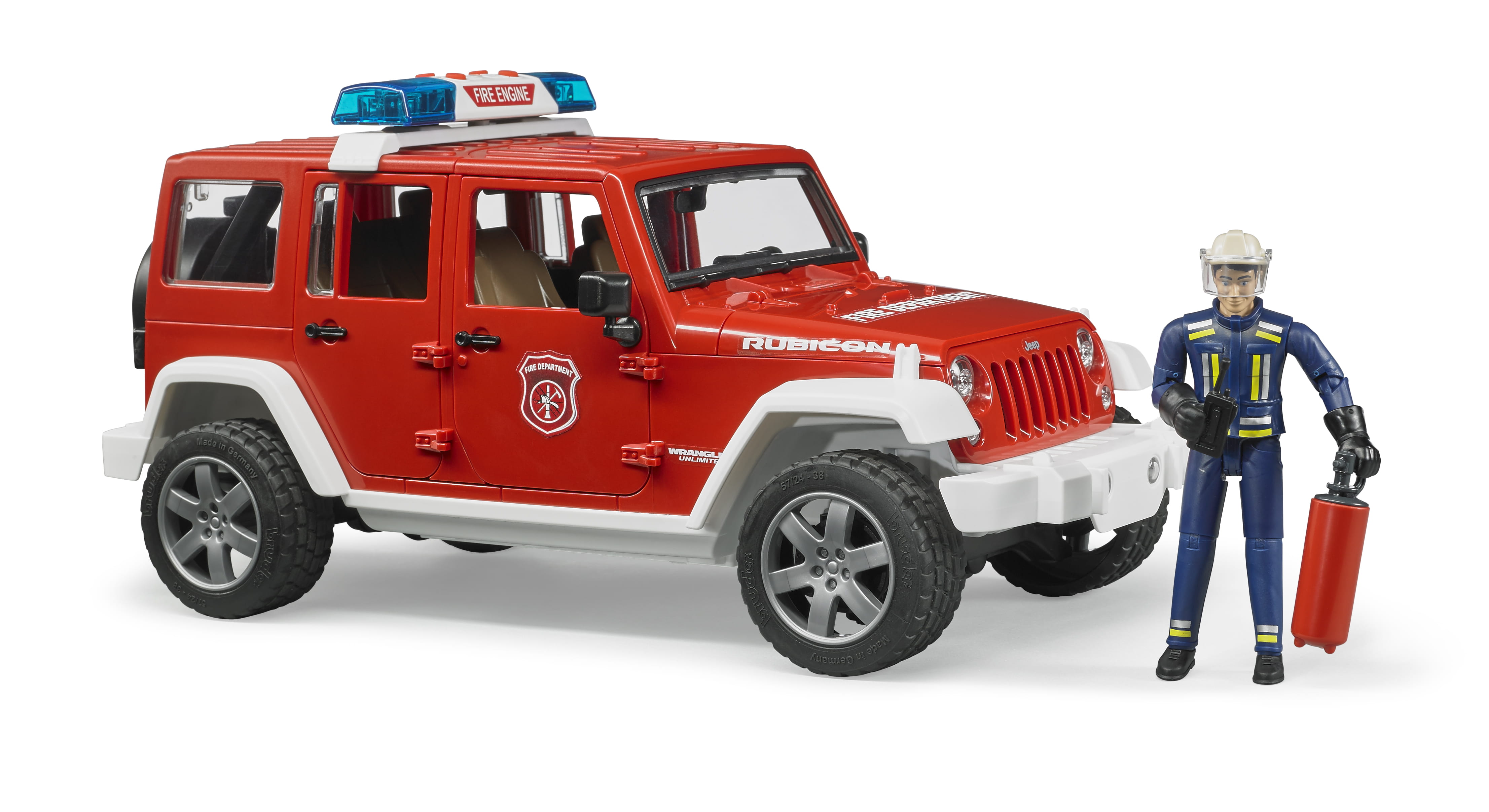 Bruder Jeep Wrangler Unlimited Rubicon Feuerwehr Einsatzfahrzeug m Figur