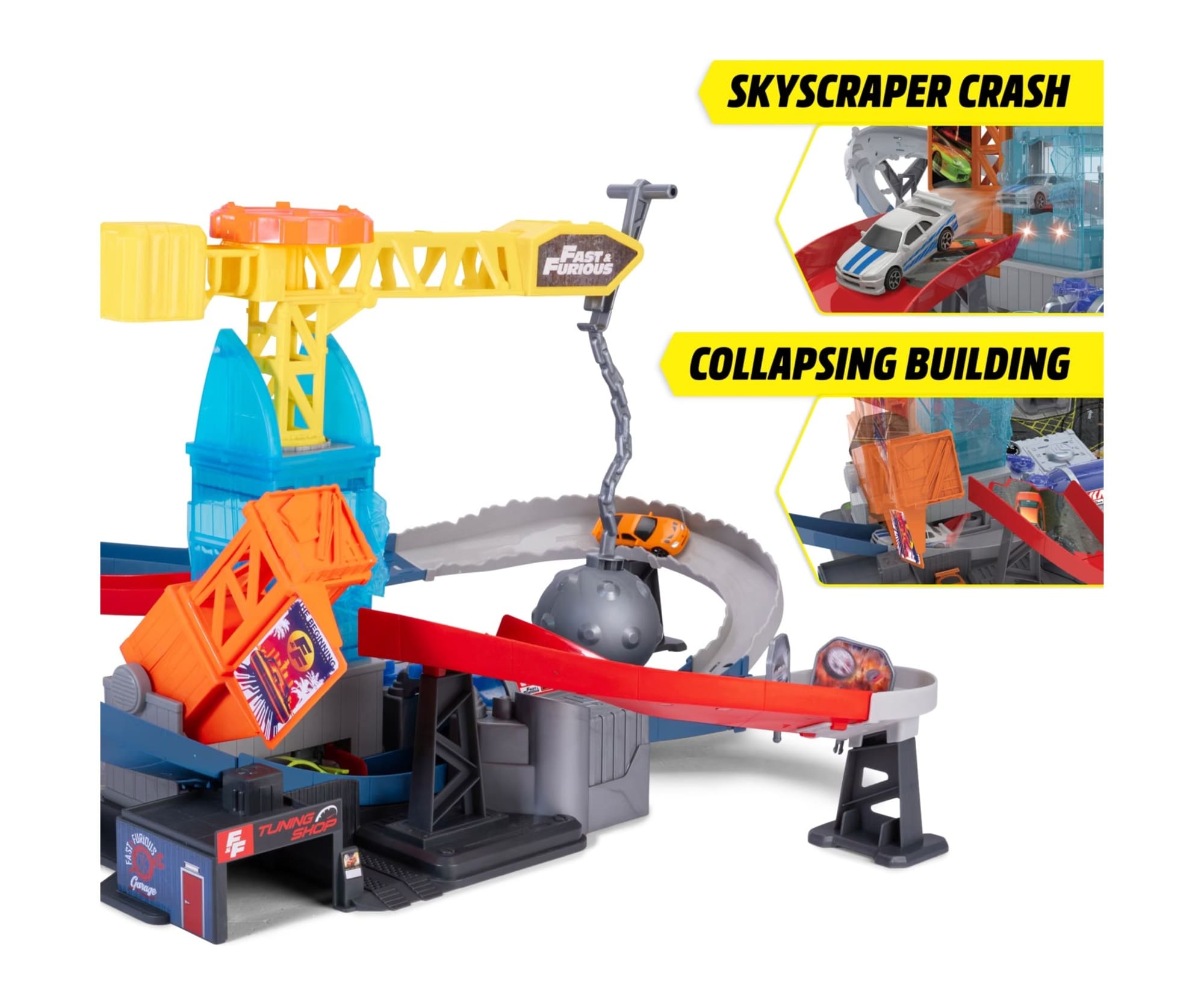 Dickie Fast _ Furious Wrecking Ball Rampage Rennstrecke mit 2 Autos