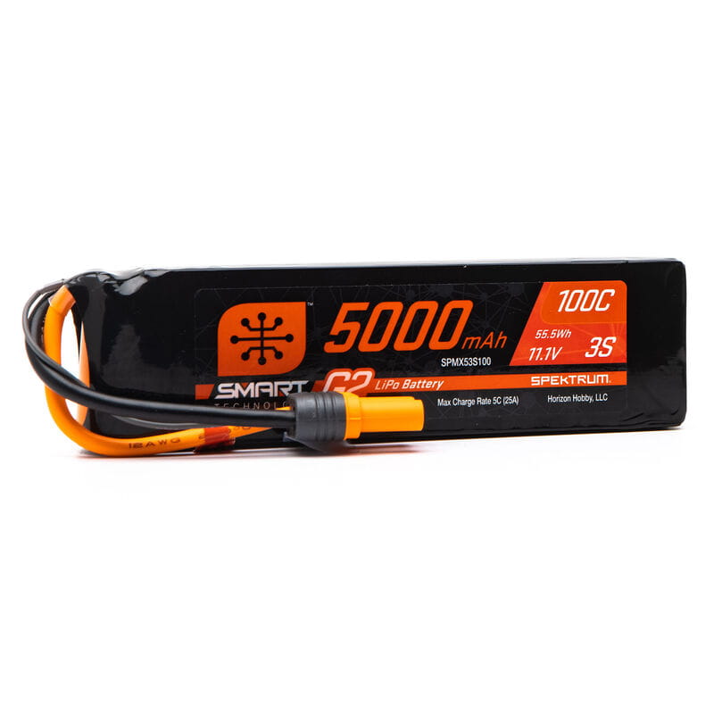Spektrum Lipo Akku 5000mAh 3S 11,1V Smart G2 Soft Case LiPo 100C IC5 Spektrum Lipo Akku 5000mAh 3S 11,1V Smart G2 Soft Case LiPo 100C IC5