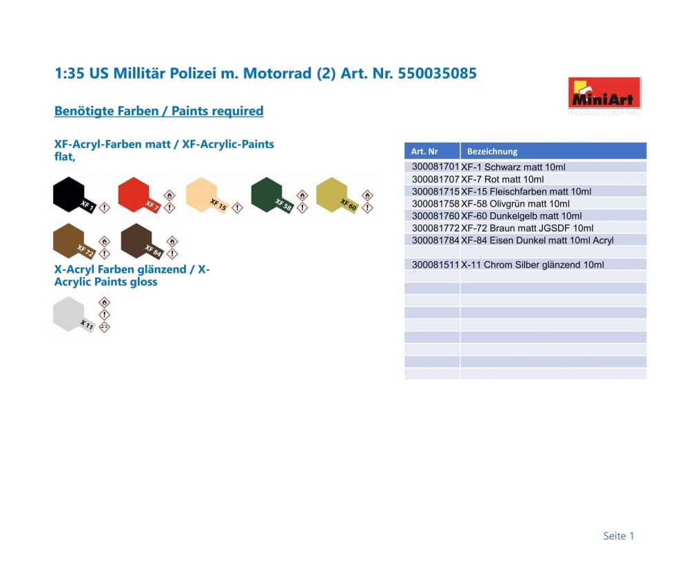Plastikmodellbau von Miniart 1-35 us millitaerpolizei m motorrad