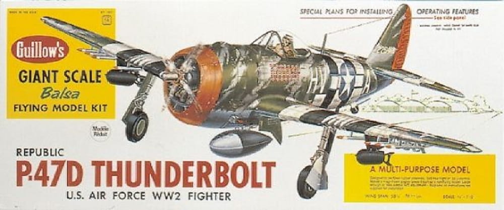 Guillow's Freiflugmodell Thunderbolt 1:16 Scale Wurfgleiter Flieger Balsabausatz