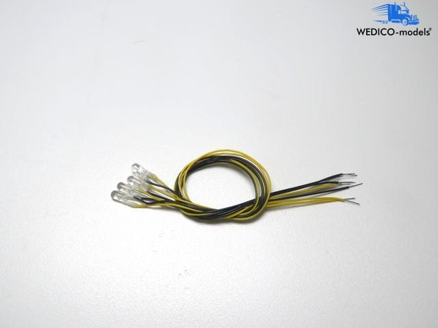 Wedico 4x LED 6-12V orange _590nm_ 3mm ohne Kragen mit Draht 15cm - RC-Zubehoer