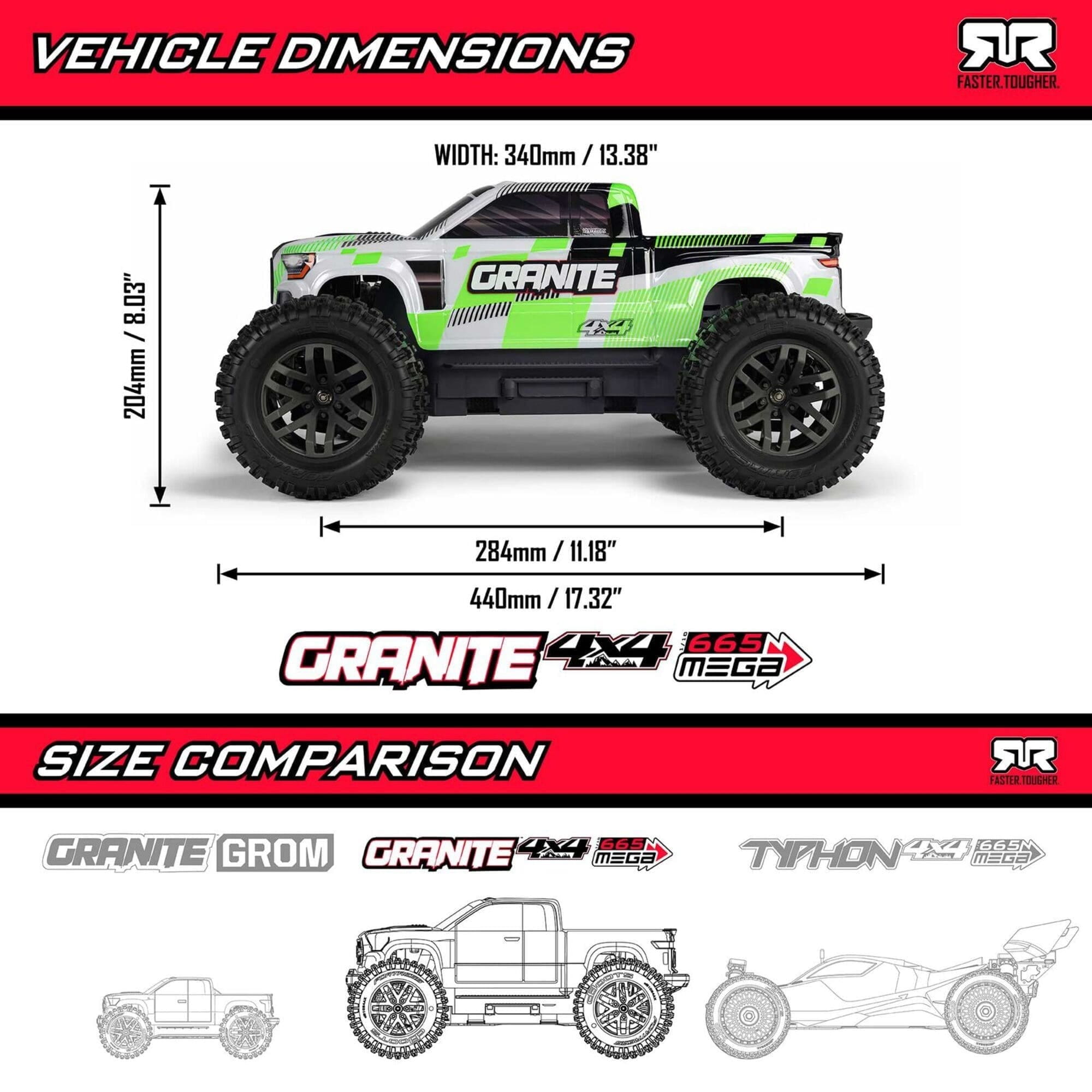 ARRMA 1_10 Granite Mega 665 4x4 RTR Monster Truck Gruen