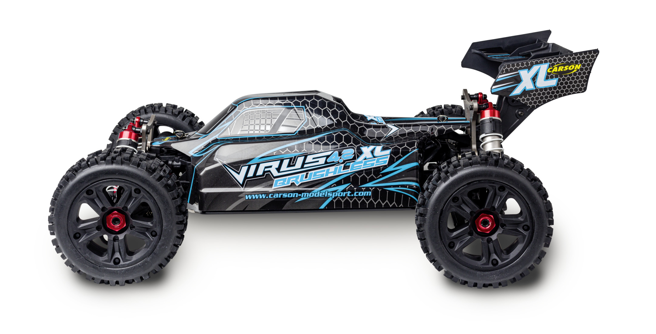 Carson 1_8 Virus 4_2 XL Brushless RTR Offroad Buggy 80 km_h - LiPo Akku und 2.4 GHz Schwarz - Tuerkis