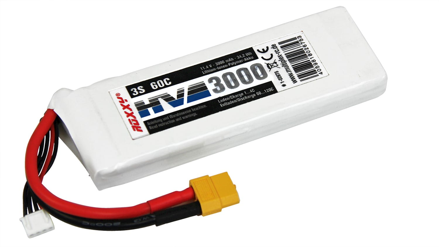 Multiplex Roxxy HV Lipo Akku 3S 3000XT 11_4V 60c 34_2 Wh - RC-Zubehoer