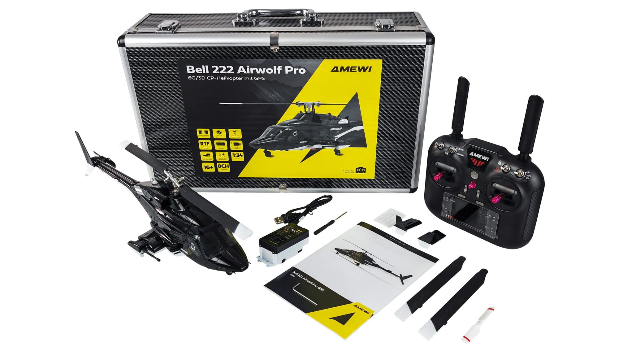 Amewi Bell 222 Airwolf Pro GPS Helikopter 8-Kanal RTF Brushless