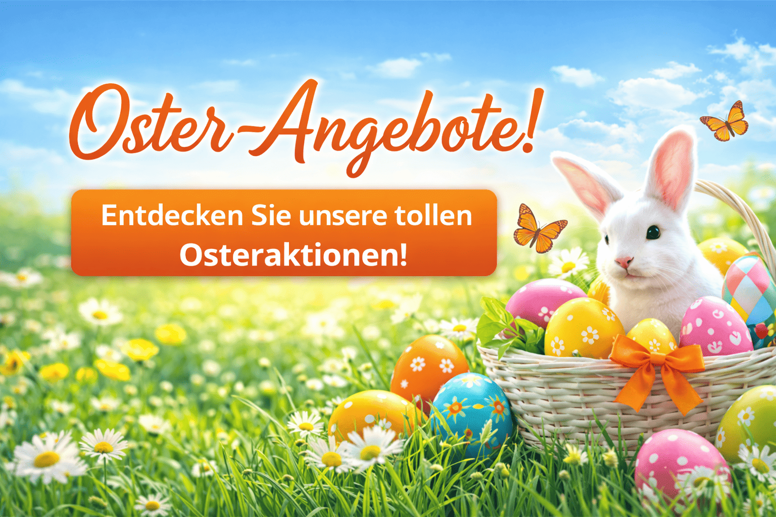 Oster Angebote Banner mit Osterhase und bunten Ostereiern für Modellbau Shop Aktionen bei D-Edition