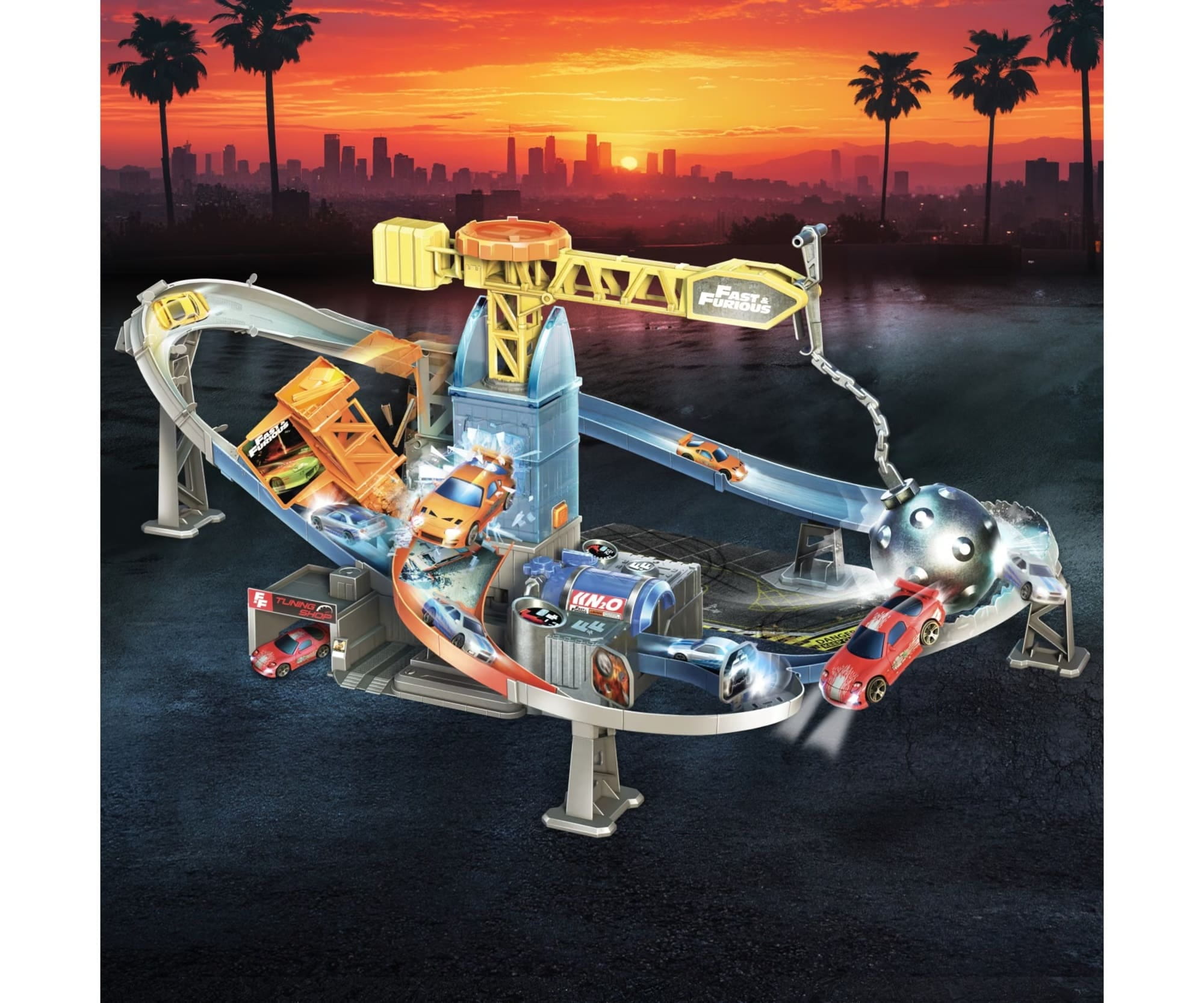 Dickie Fast _ Furious Wrecking Ball Rampage Rennstrecke mit 2 Autos