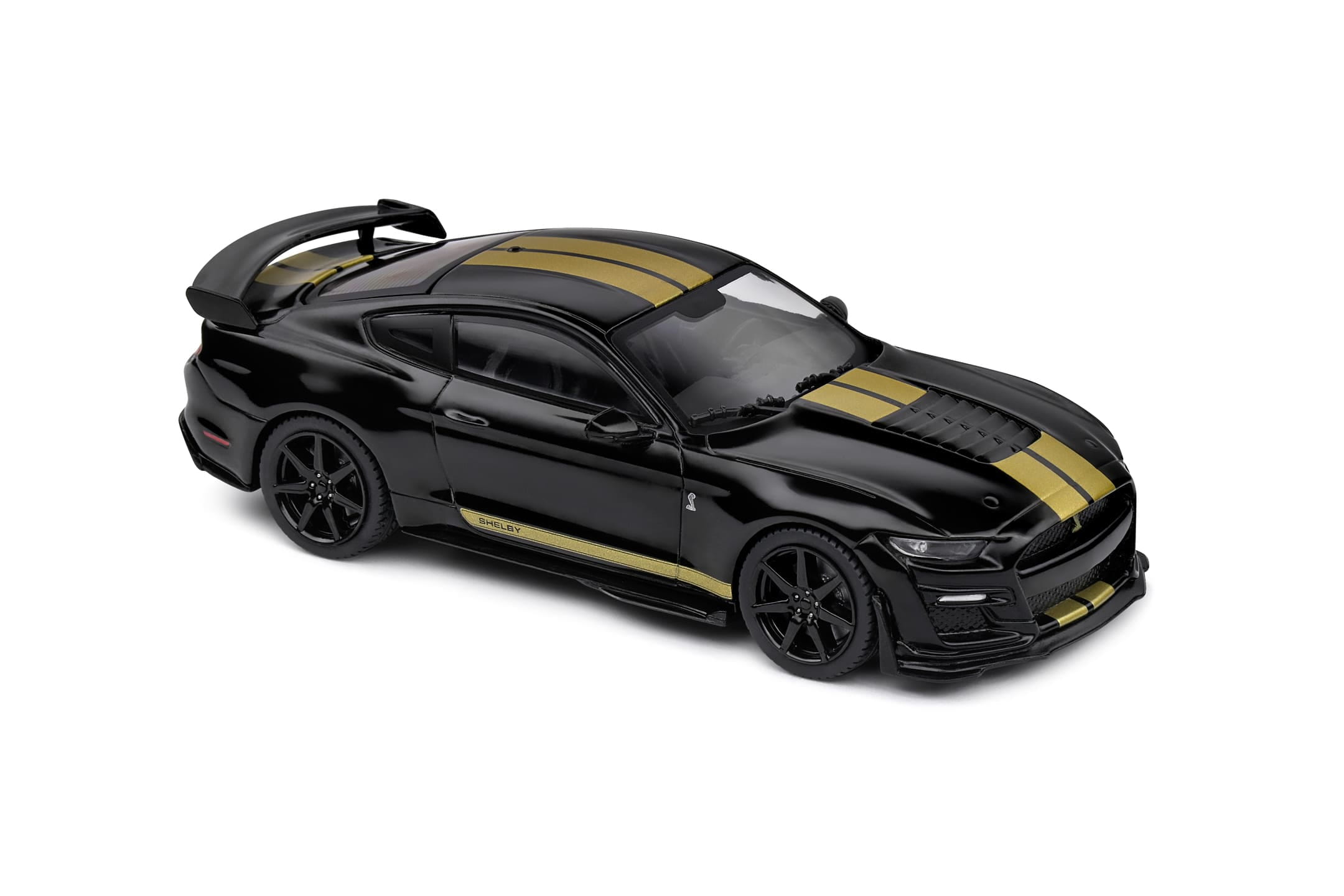 Solido 1_43 Shelby Mustang GT500 2020 Modellauto in Schwarz mit Goldstreifen_ Detailgetreu