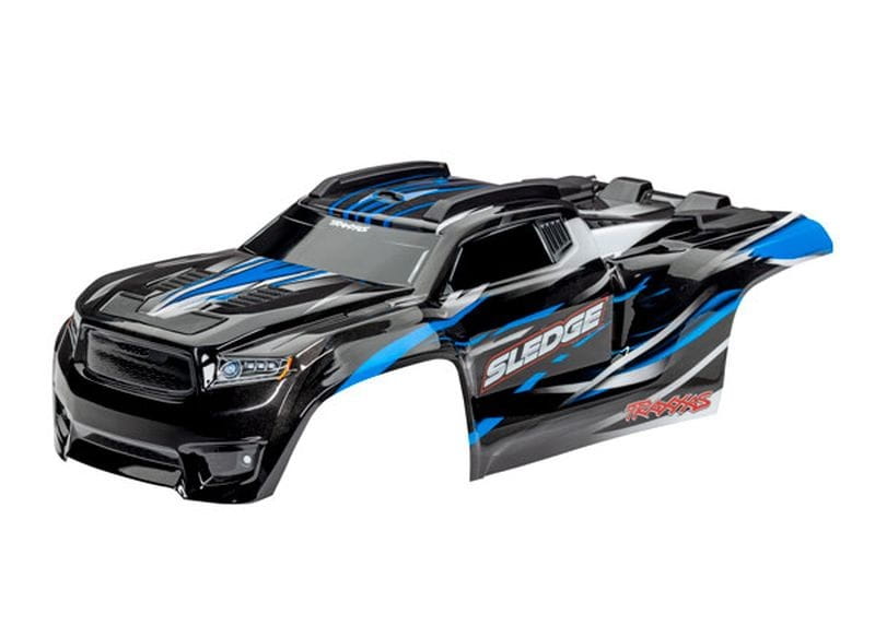 Traxxas Karosserie SledgeT blau _ mit Aufkleberbogen - montierten Clipless - RC-Zubehoer Traxxas Karosserie SledgeT blau _ mit Aufkleberbogen - montierten Clipless - RC-Zubehoer