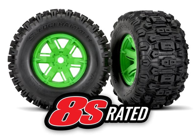 Traxxas Sledgehammer Reifen auf Felge gruen l_r _2_ - RC-Zubehoer