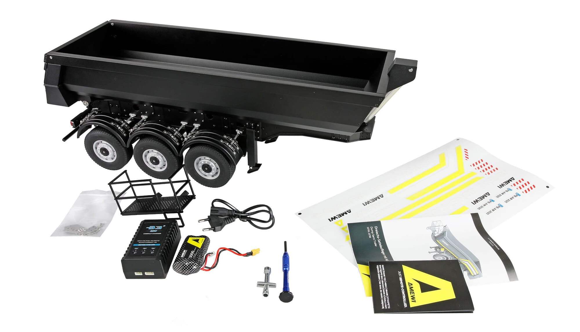 Amewi RC Dreiachs Sattelauflieger schwarz mit Kippmulde aus Metall 1_14