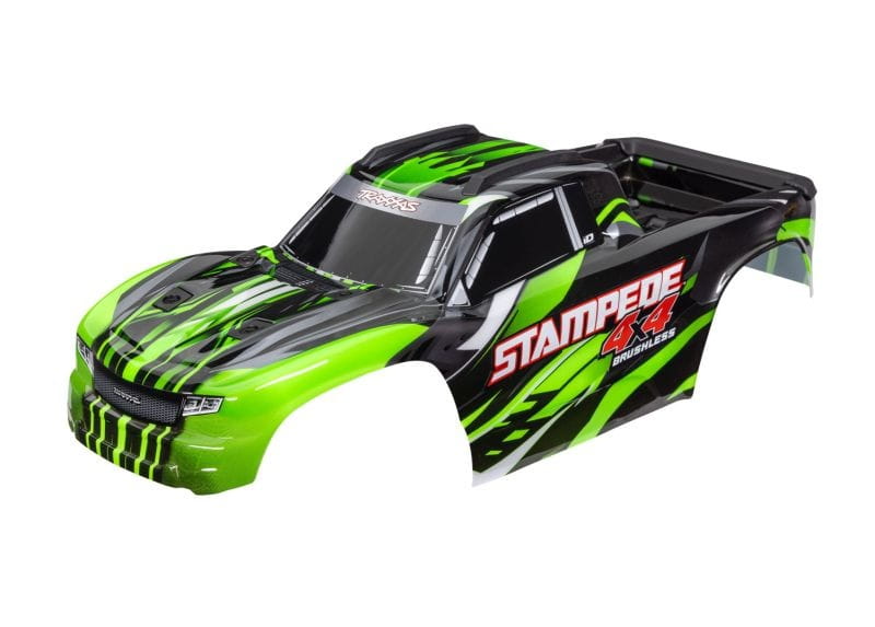 Traxxas Karosserie Stampede 4x4 gruen mit Aufkleber_ Karo Halterung - RC-Zubehoer