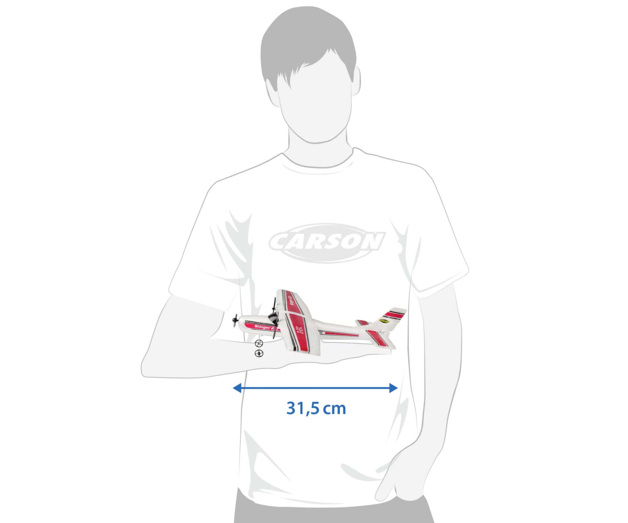 Carson Stinger 2.0 RC-Einsteigerflugzeug 2_4 GHz 100% RTF mit Kreisel-Stabilisierung und 385 mm Span