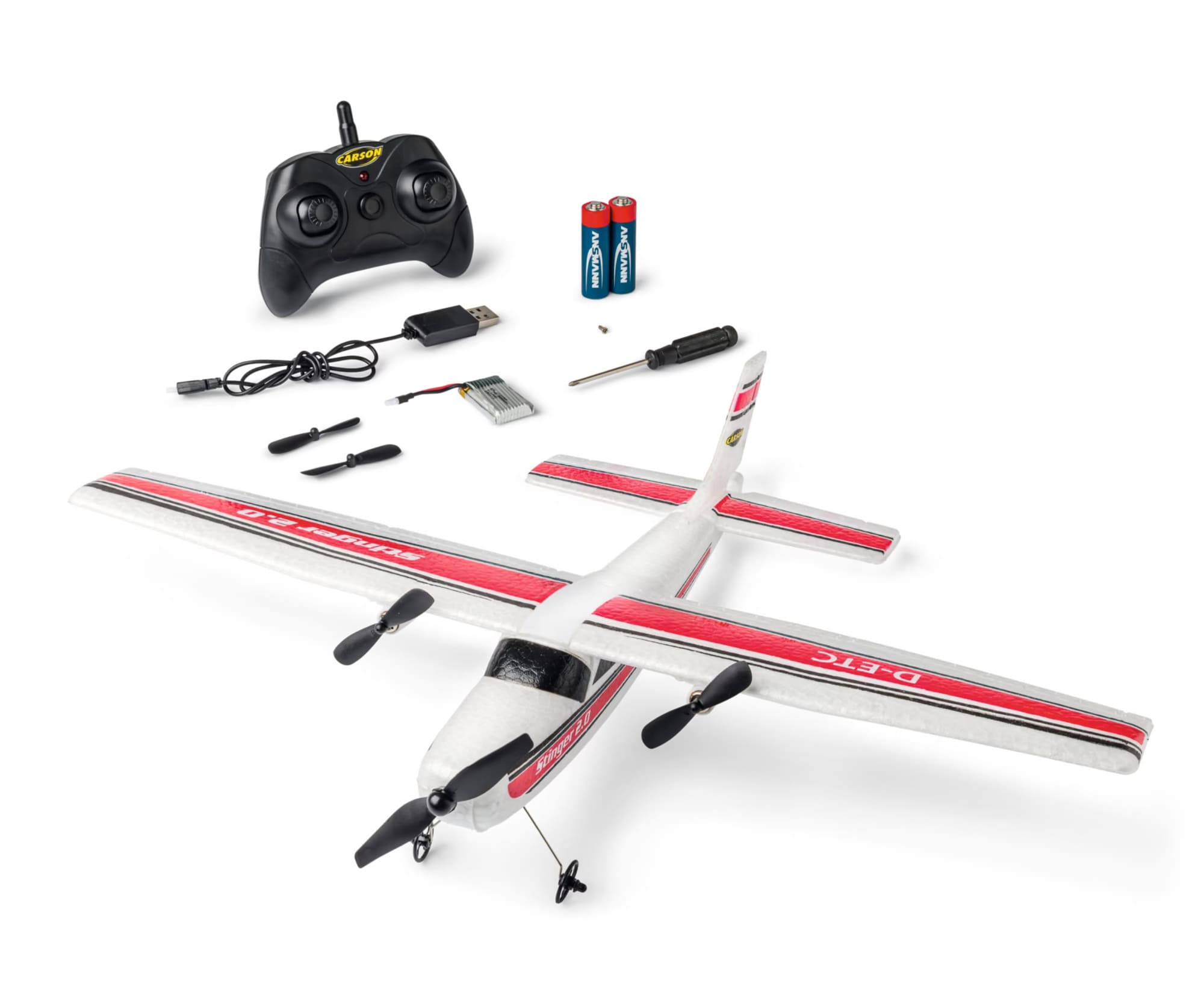 Carson Stinger 2.0 RC-Einsteigerflugzeug 2_4 GHz 100% RTF mit Kreisel-Stabilisierung und 385 mm Span