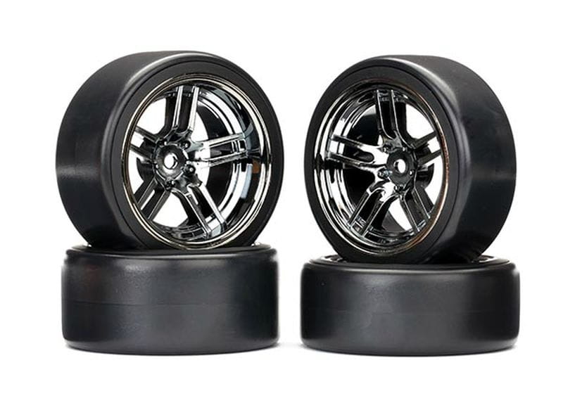 Traxxas Reifen auf Felgen verklebt Split-Spoke Felge schwarz chrome - RC-Zubehoer