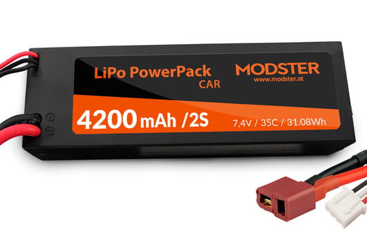 Modster Lipo Akku 2S 7_4V 4200mAh 35C T-Plug PowerPack Car Hardcas - RC-Zubehoer