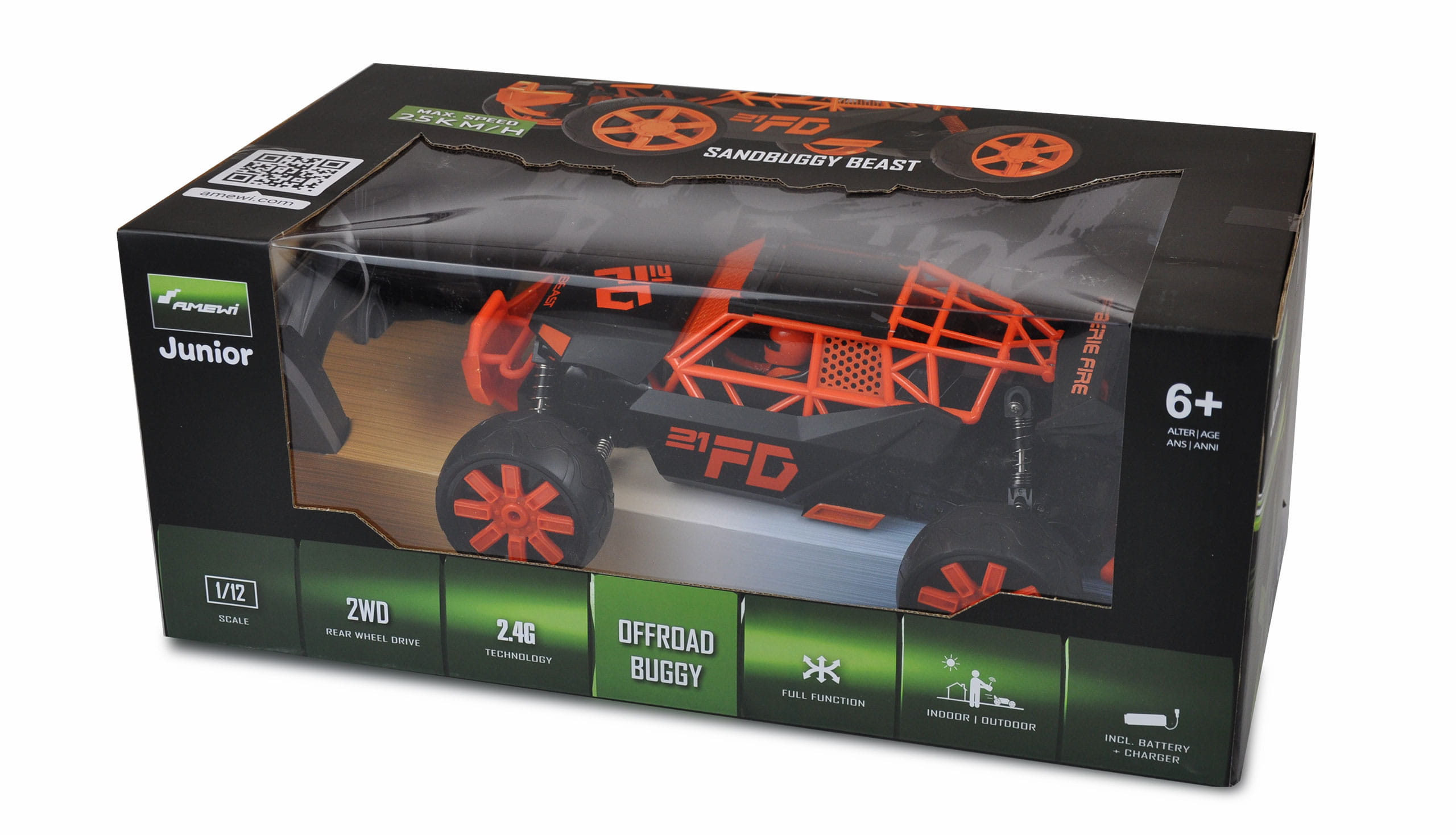 Amewi RC Sandbuggy Beast 1:12 RTR 2,4GHz, 2WD, orange/schwarz