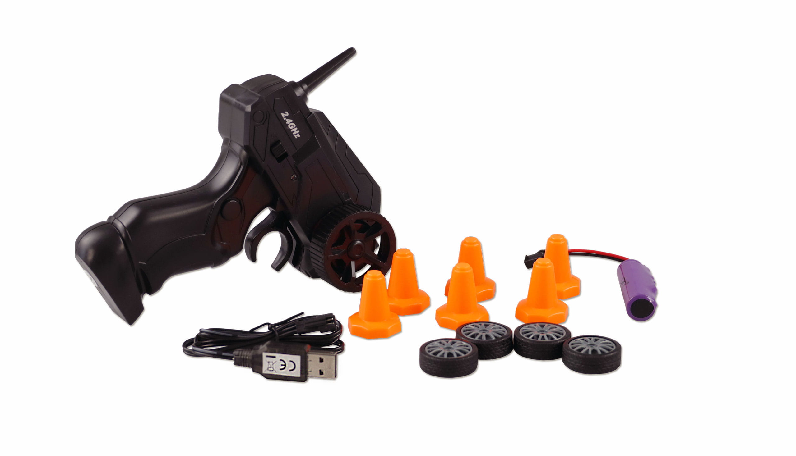 Amewi Drift Sport Car 4WD 1_24 RTR in Schwarz mit LED-Frontbeleuchtung und Zusatzreifen